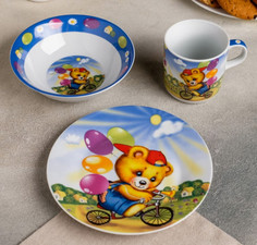 Посуда Доляна Набор детской посуды Мишка на велосипеде (3 предмета)