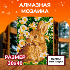 Картины своими руками Lori Алмазная мозаика Зайчик в ромашках 40х30 см Лори