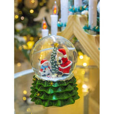 Новогодние украшения Лючия Фигурка декоративная Снежный шар Морозко c RGB подсветкой и мелодией