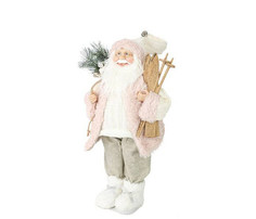 Новогодние украшения Maxitoys Дед Мороз в розовой шубке с лыжами и подарками 30 см