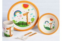 Посуда Крошка Я Набор детской посуды из бамбука Жирафик и радуга (5 предметов)