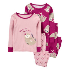 Домашняя одежда Carters Пижама для девочки с ленивцами (4 предмета) 1M693710