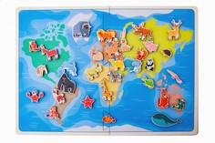 Деревянные игрушки Деревянная игрушка Сибирские игрушки Карта мира Травоядные животные (на липучках)