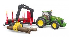 Машины Bruder Трактор John Deere c прицепом с манипулятором и 4 брёвнами