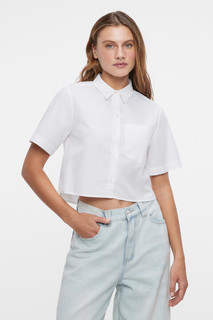 блузка женская Блузка-рубашка хлопковая укороченная с коротким рукавом Befree
