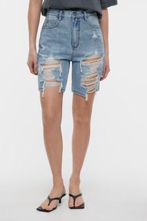 шорты джинсовые женские Шорты-бермуды джинсовые с рваными краями и дырками Befree