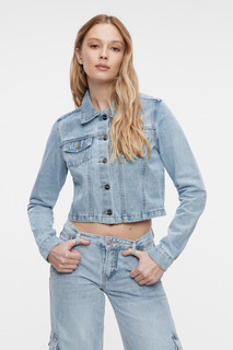 жакет джинсовый женский Куртка-джинсовка укороченная с нагрудными карманами Befree