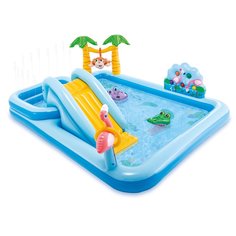 Игровой центр-бассейн Intex, 244х198х71 см, Приключения в джунглях, 57161NP, 493 л, горка, распылитель, мячики