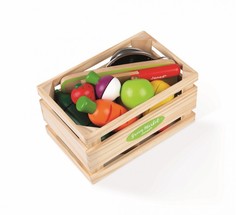 Ролевые игры Janod Набор фруктов и овощей с дуршлаком и деревянным ножом в ящике