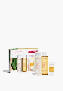 Набор для ухода за лицом Clarins очищающий, Молочко очищающее Lait Velours Demaquillant 200 мл + Молочко отшелушивающее Comfort Scrub 15 мл + Тоник увлажняющий Lotion Tonique Hydratante 200 мл + Косметичка