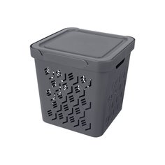 Ящик хозяйственный, 18 л, 28.6х28.6х28.6 см, с крышкой, серый, Бытпласт, Deluxe, 433242711