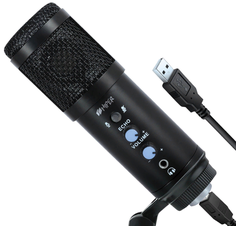 Микрофон HIPER H-M004 проводной USB(1,5м), чёрный, крепление настольное с резьбой для микрофона