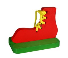 Деревянные игрушки Деревянная игрушка RNToys Башмак шнуровка на подставке крашенный