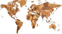 Обучающие плакаты Eco Wood Art Деревянная Карта Мира настенная объемная 3 уровня, размер S 100x55 см