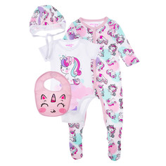 Комплекты детской одежды Playtoday Комплект для девочки (боди, комбинезон, нагрудник, чепчик) Unicorn 12329013
