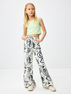 Широкие джинсы с принтом для девочек (черный, 140) Sela