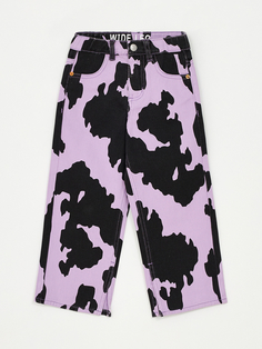 Широкие джинсы с коровьим принтом для девочек (сиреневый, 110) Sela