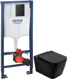 Комплект подвесной унитаз BelBagno Ardente-C BB3202CHR-MB + BB3202SC-MB + система инсталляции Grohe 38811kf0
