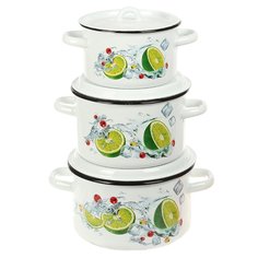 Набор посуды эмалированная сталь, 6 предметов, кастрюли 1.5,2.9,4.5 л, индукция, СтальЭмаль, Мохито, 1с33