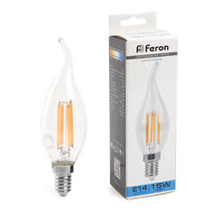Лампочка Лампа светодиодная Feron E14 15W 6400K Свеча на ветру Матовая 38264