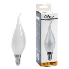 Лампочка Лампа светодиодная Feron E14 15W 2700K Свеча на ветру Матовая 38260