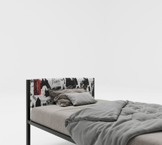 Кровати для подростков Подростковая кровать ROOMIROOM односпальная металлическая с мягким изголовьем Город 200х90
