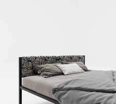 Кровати для подростков Подростковая кровать ROOMIROOM двуспальная металлическая с мягким изголовьем Цветы 200х140