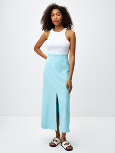 Юбка миди с разрезом (голубой, S) Sela