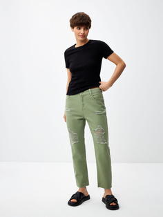 Укороченные джинсы с разрезами (зеленый, S) Sela