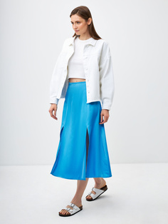 Сатиновая юбка миди с разрезами (синий, XS) Sela