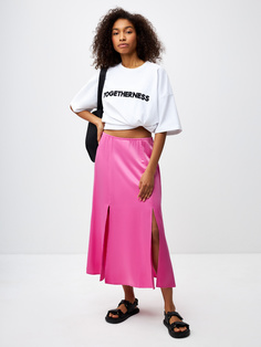 Сатиновая юбка миди с разрезами (розовый, XS) Sela