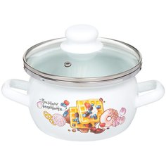 Кастрюля эмалированная сталь, 1.5 л, с крышкой, крышка стекло, Сантэкс, Десерт, 1-2415112, индукция САНТЕКС