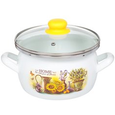 Кастрюля эмалированная сталь, 3 л, с крышкой, крышка стекло, Сантэкс, Милый дом, 1-2430112, индукция САНТЕКС