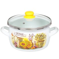 Кастрюля эмалированная сталь, 4 л, с крышкой, крышка стекло, Сантэкс, Милый дом, 1-2440112, индукция САНТЕКС