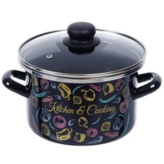 Кастрюля эмалированная сталь, 3 л, с крышкой, крышка стекло, Сантэкс, Микс овощной, 1-2230112, индукция САНТЕКС