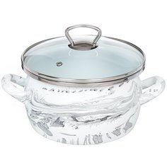 Кастрюля эмалированная сталь, 3 л, с крышкой, крышка стекло, Сантэкс, Шейк бело-черная, 1-2430111, индукция САНТЕКС