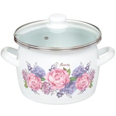 Кастрюля эмалированная сталь, 5 л, с крышкой, крышка стекло, Сантэкс, Гортензия, 1-2450112, индукция САНТЕКС