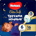 Ночные трусики-подгузники Huggies Elite Soft 6 15-25 кг 16 шт.