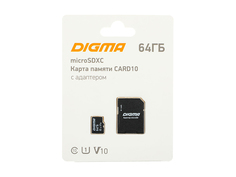 Карта памяти 64Gb - Digma MicroSDXC Class 10 Card10 DGFCA064A01 с переходником под SD
