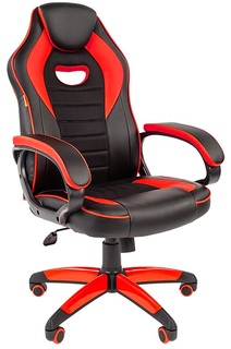 Кресло игровое Chairman game 16 чёрный/красный, экокожа, регулируемый угол наклона, механизм качания