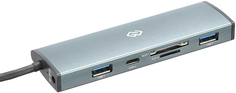 Концентратор USB 3.1 Digma HUB-2U3.0СCR-UC-G Digma 1088654 2*USB 3.0, USB Type-C, microSD/SD reader, серый