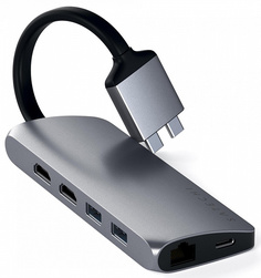 Концентратор Satechi Type-C Dual Multimedia Adapter ST-TCDMMAM для Macbook с двумя портами USB-C, серый