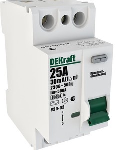 Выключатель дифференциального тока (ВДТ, УЗО) DEKraft 14053DEK УЗО-03 2P 16А 30мА AC 6кА