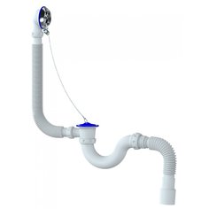 Сифон для ванны, гофрированный, 40х40/50х140 мм, полипропилен, с выпуском, с переливом, круглый, Unicorn, S32