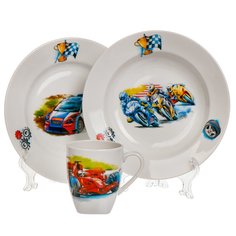 Набор детской посуды фарфор, Машинки, тарелка 20 см, тарелка глубокая 20 см, кружка 210 мл, Дулевский фарфор, 083612