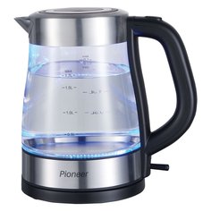 Чайник электрический Pioneer, KE807G, черный, 1.7 л, 2200 Вт, скрытый нагревательный элемент, стекло