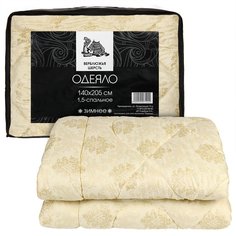 Одеяло 1.5-спальное, 140х205 см, Комфорт, Верблюжья шерсть, 400 г/м2, зимнее, чехол полиэстер, кант, Selena
