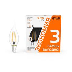 Лампочка Лампа cветодиодная Gauss E14 5,5W 2700K прозрачная 3 шт. 1041116T
