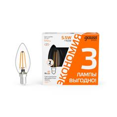 Лампочка Лампа cветодиодная Gauss E14 5,5W 2700K прозрачная 3 шт. 1031116T