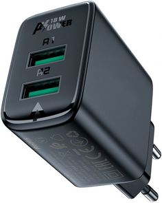 Зарядное устройство сетевое ACEFAST A33 двухпортовое, 18W, USB Type-A/USB Type-A, чёрное